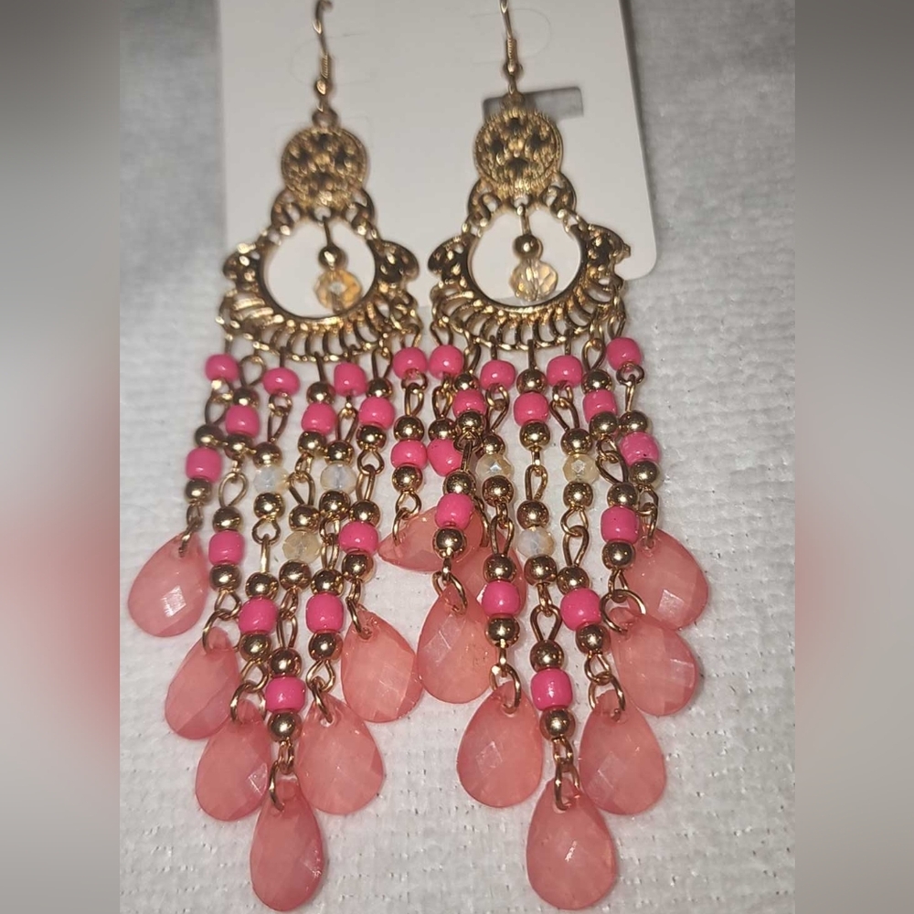 Earrings, fashion, gold tone, bead work NWOT